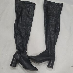 Zara Sleek Black Pullon  Over-the-Knee Boots Sz 38